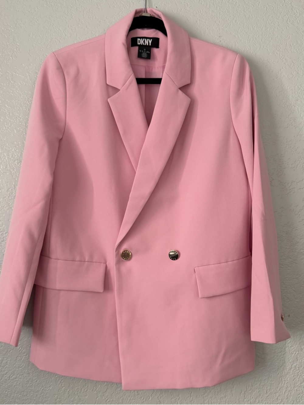 DKNY Soft Pink Double-Breasted Blazer with Gold Buttons